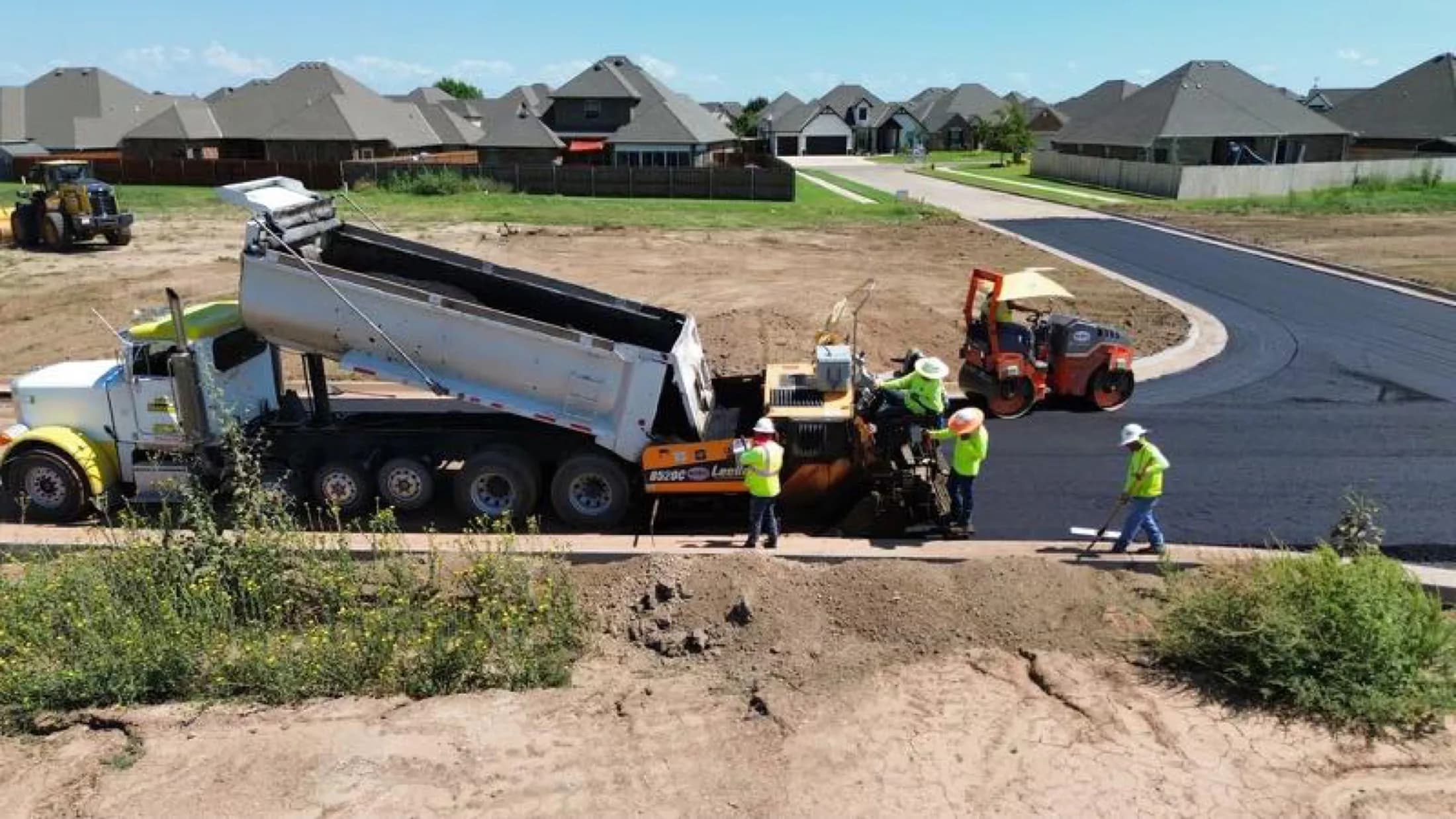 Aerial view of asphalt paving on a new subdivision in Oklahoma