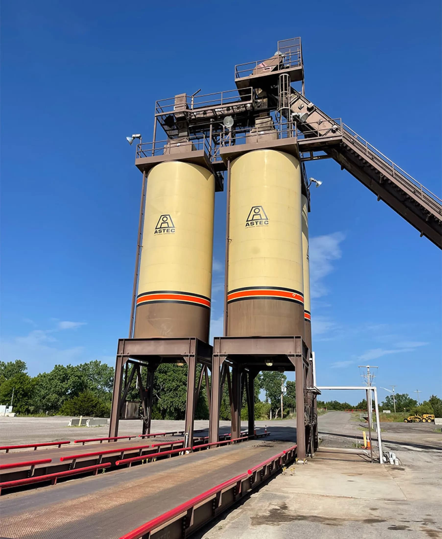 Hot-mix asphalt plant silos at the Trinitas Materials facility